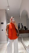 Nar Çiçeği Halter Yaka Astarlı Şifon Bluz