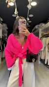 Neon Pembe Bağlama Detaylı Hırka 