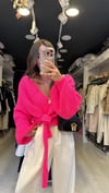 Neon Pembe Bağlama Detaylı Hırka 