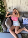 Neon Pembe Ön Bağlamalı Crop Bluz