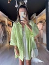 Neon Sarı Kendinden Çizgili Kısa Kollu Gömlek 