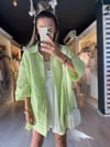 Neon Sarı Kendinden Çizgili Kısa Kollu Gömlek 