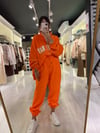 Neon Turuncu Baskılı Fermuarlı Takım