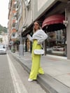 Neon Yeşil Beli Lastikli Krep Kumaş Palazzo Pantolon