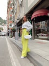 Neon Yeşil Beli Lastikli Krep Kumaş Palazzo Pantolon