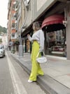 Neon Yeşil Beli Lastikli Krep Kumaş Palazzo Pantolon