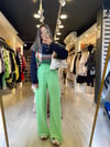 Neon Yeşil Beli Lastikli Saten Bol Pantolon
