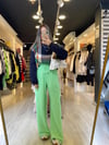 Neon Yeşil Beli Lastikli Saten Bol Pantolon