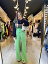 Neon Yeşil Beli Lastikli Saten Bol Pantolon