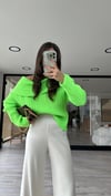 Neon Yeşil Kayık Yaka Triko Kazak