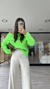 Neon Yeşil Kayık Yaka Triko Kazak
