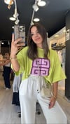 Neon Yeşil Mor Baskılı Oversize Tshirt