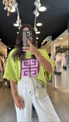 Neon Yeşil Mor Baskılı Oversize Tshirt