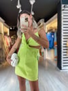 Neon Yeşil Ön Detaylı Askılı Elbise 
