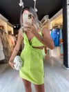 Neon Yeşil Ön Detaylı Askılı Elbise 