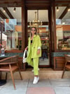 Neon Yeşil Ön Dikişli Lastikli Pantolon