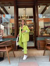 Neon Yeşil Ön Dikişli Lastikli Pantolon