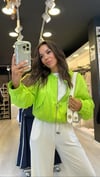 Neon Yeşil Saten Marka Model Bomber Ceket 