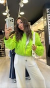 Neon Yeşil Saten Marka Model Bomber Ceket 