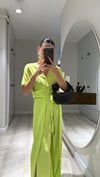 Neon Yeşil V Yaka Bağlamalı Pantolon Takım 