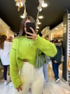 Neon Yeşil Yırtıklı Crop Kazak 