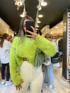 Neon Yeşil Yırtıklı Crop Kazak 
