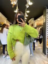 Neon Yeşil Yırtıklı Crop Kazak 