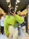 Neon Yeşil Yırtıklı Crop Kazak 