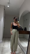 Olive Renk Paça Düğmeli Şalvar Pantolon