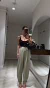 Olive Renk Paça Düğmeli Şalvar Pantolon