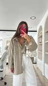 Olive Tensel Kumaş Düşük Omuzlu Oversize Gömlek