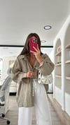 Olive Tensel Kumaş Düşük Omuzlu Oversize Gömlek