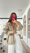 Olive Tensel Kumaş Düşük Omuzlu Oversize Gömlek