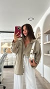 Olive Tensel Kumaş Düşük Omuzlu Oversize Gömlek