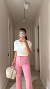 Pembe Agraf Detaylı Flare Pantolon