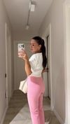 Pembe Agraf Detaylı Flare Pantolon