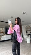 Pembe Arka Büzgü Detaylı Düğmeli Gömlek 