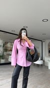 Pembe Arka Büzgü Detaylı Düğmeli Gömlek 