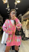 Pembe Bej Baklava Desenli Düğmeli Hırka 