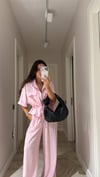 Pembe Bel Büzgülü Fermuarlı Ceket Takım