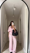 Pembe Bel Büzgülü Fermuarlı Ceket Takım