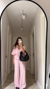 Pembe Bel Büzgülü Fermuarlı Ceket Takım