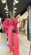 Pembe Beli Lastikli Geniş Paça Pantolon