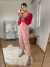 Pembe beli lastikli pantolon