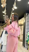 Pembe Beyaz Çizgili Crop Gömlek 