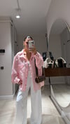Pembe Beyaz Çizgili Transparan Oversize Gömlek