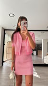 Pembe Beyaz Kareli  Triko Crop Hırka