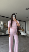 Pembe Bisiklet Yaka Kısa Kol Marka Model Triko Takım
