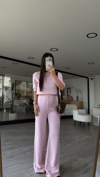 Pembe Bisiklet Yaka Kısa Kol Marka Model Triko Takım