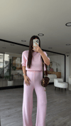 Pembe Bisiklet Yaka Kısa Kol Marka Model Triko Takım